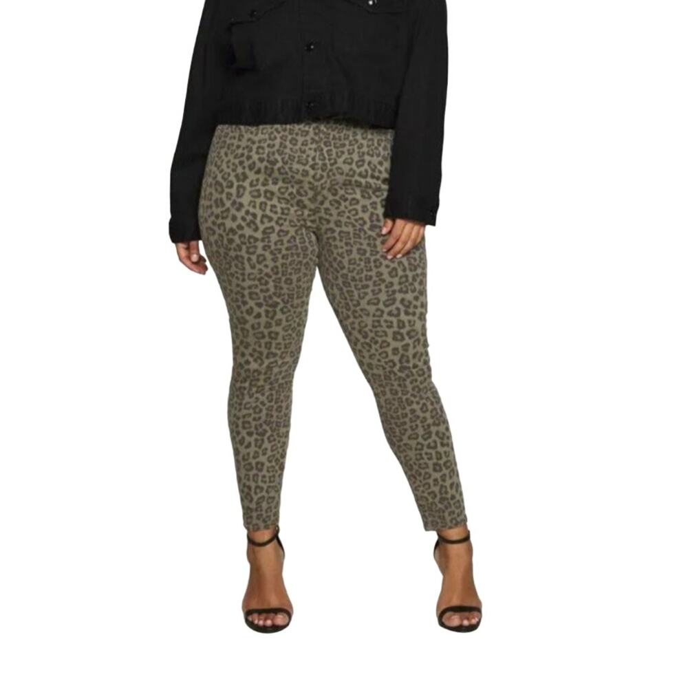 Good American Olive Green Leopard Print Good Waist Crop Skinny Jean Womens 22